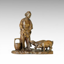 Eastern Statue Happy Village Life Bronze Sculpture Tple-029